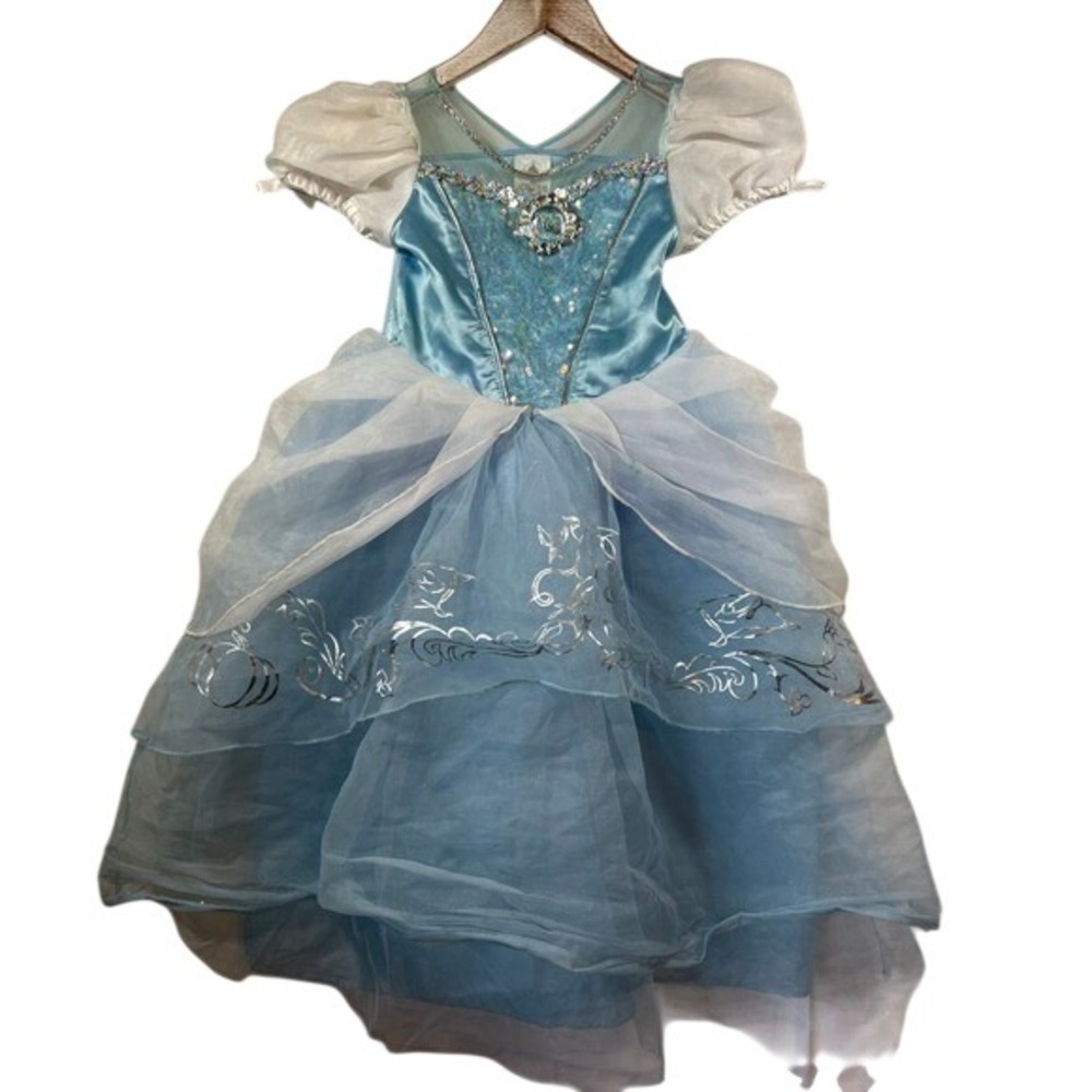 Disney Cinderella Costume Dress Blue Sequin Glass Slipper Cameo Girls Size 5/6